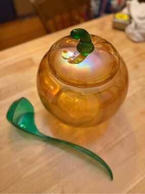 Vintage Princess House #6405 Iridescent Pumpkin Punch Bowl Lid & Ladle 1998